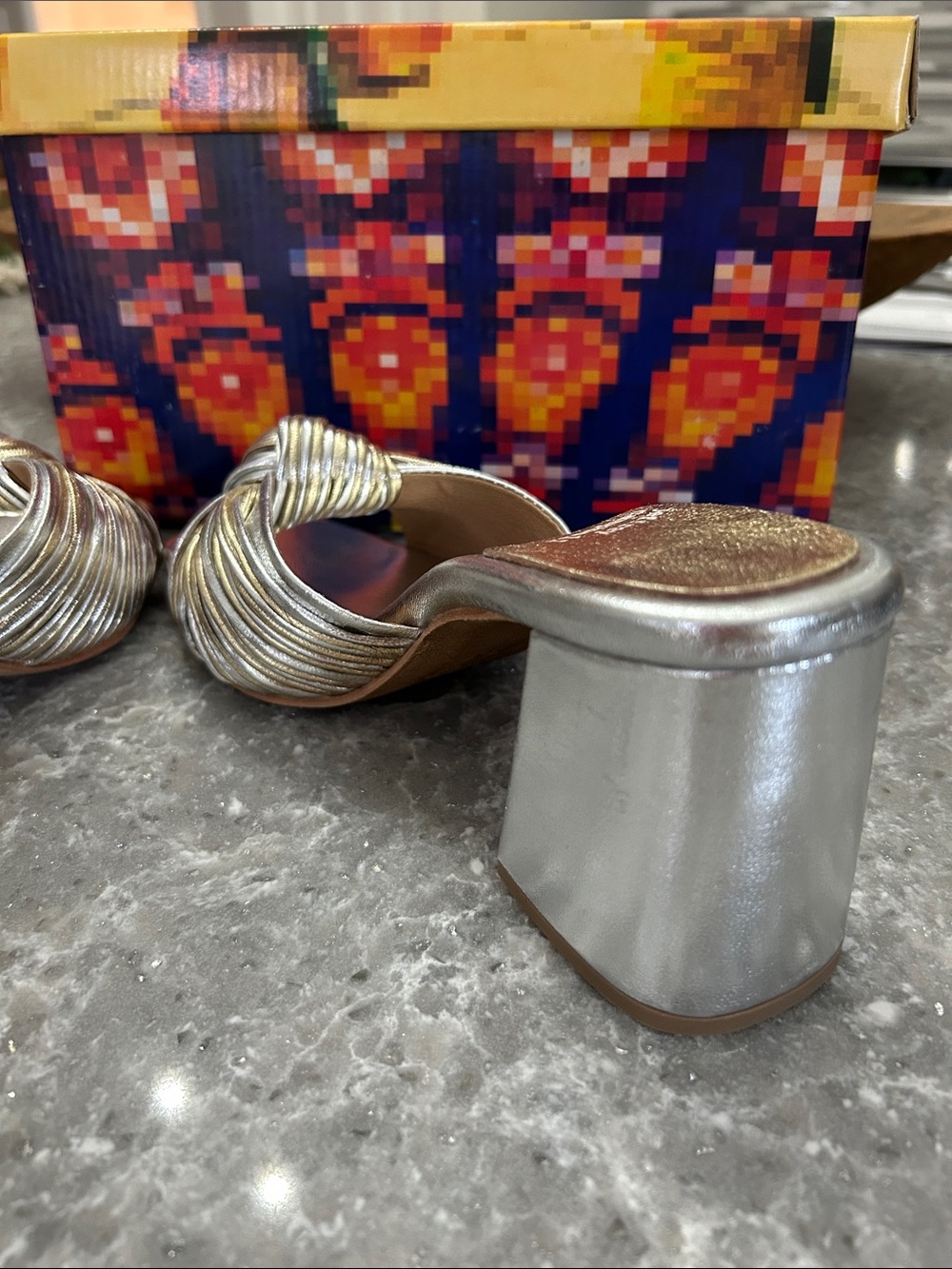 Jeffrey Campbell Silver/Gold Knotted Block Heel Slide Sandals - Picture 8 of 12